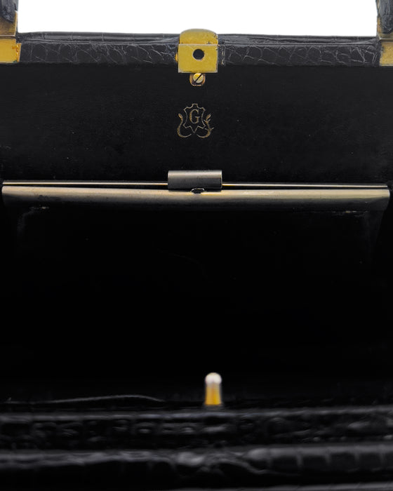 Black Croc Skin Top Handle Bag by House of Grimaldi
