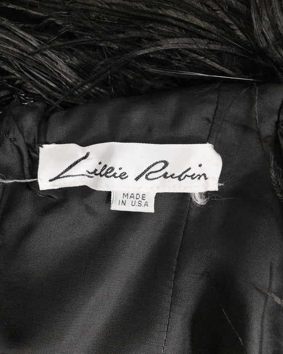 Black Velvet Strapless Gown with Ostrich Feather Trim
