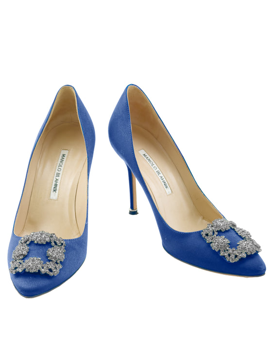 Blue Satin Hangisi Pumps 105 MM