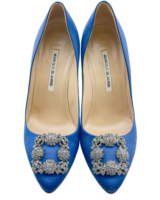 Blue Satin Hangisi Pumps 105 MM