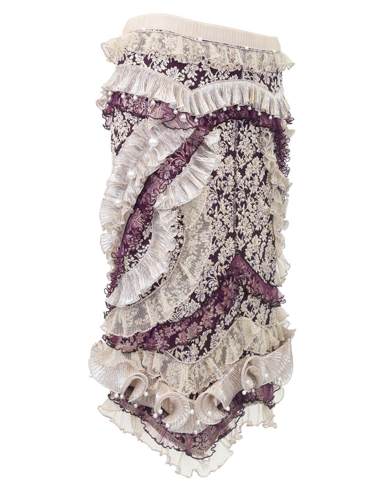 Gold & Aubergine Embellished Brocade Skirt