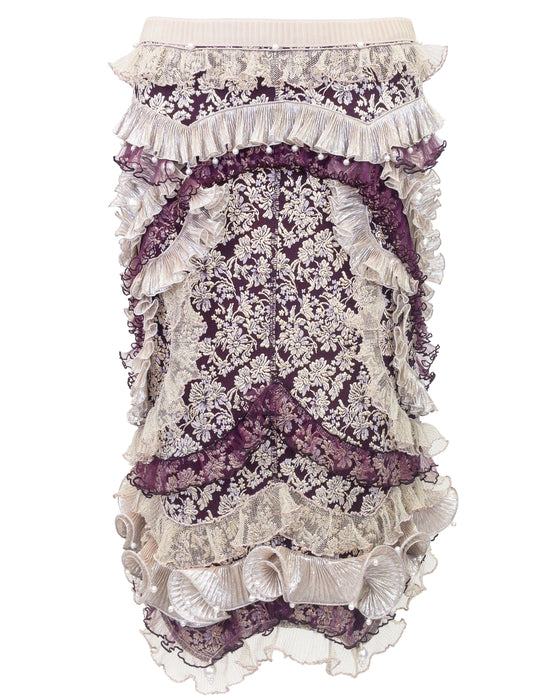 Gold & Aubergine Embellished Brocade Skirt