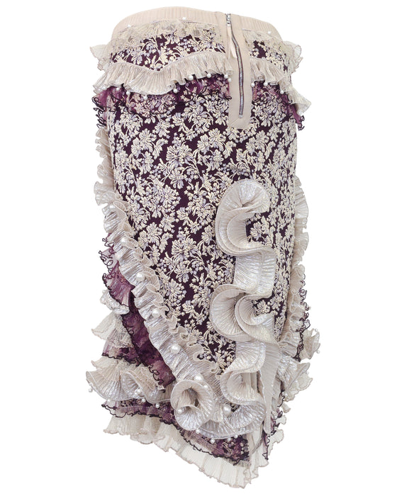 Gold & Aubergine Embellished Brocade Skirt