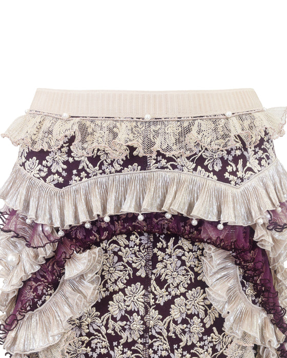 Gold & Aubergine Embellished Brocade Skirt
