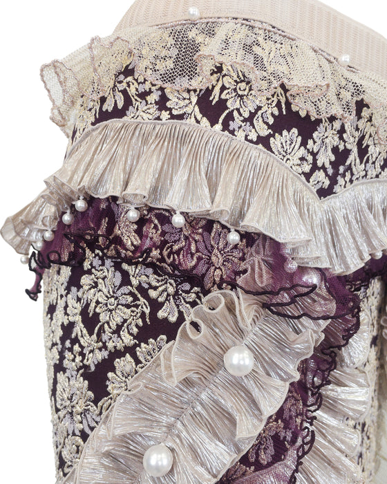 Gold & Aubergine Embellished Brocade Skirt