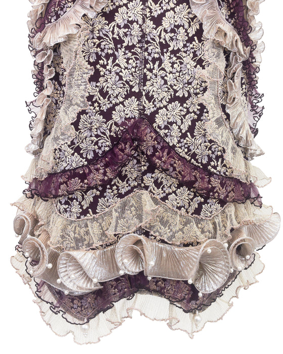 Gold & Aubergine Embellished Brocade Skirt