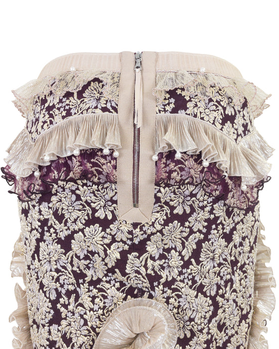 Gold & Aubergine Embellished Brocade Skirt