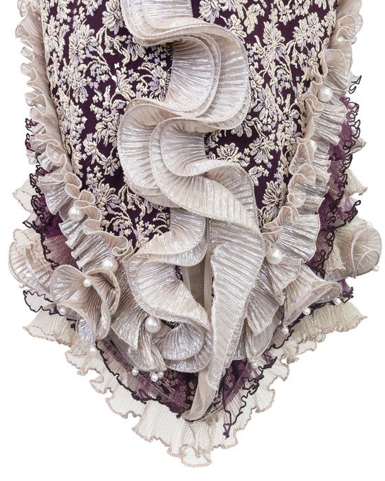 Gold & Aubergine Embellished Brocade Skirt