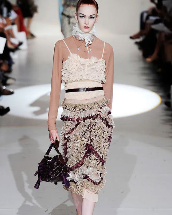 Gold & Aubergine Embellished Brocade Skirt
