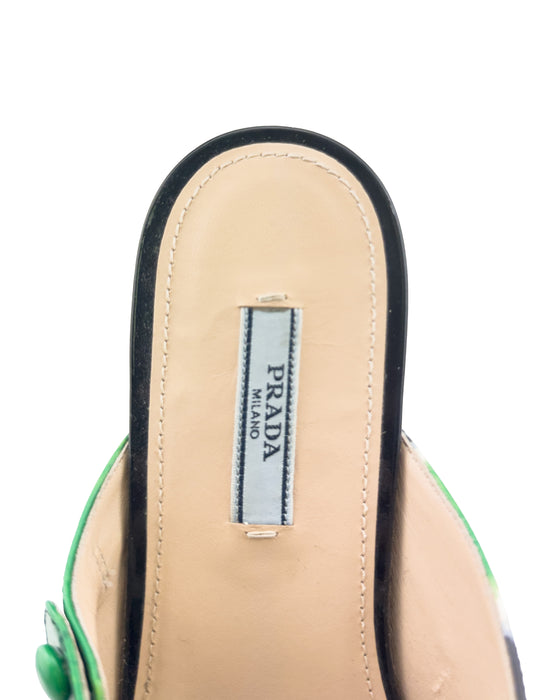 Green and Black Tie Dye Patent Leather Flat Mules