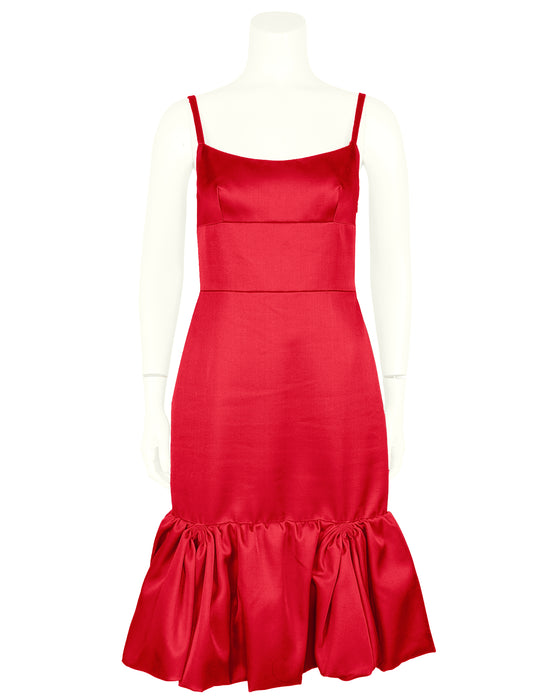 Red Ruffle Hem Cocktail Dress