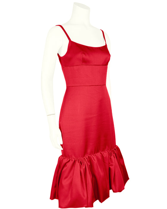 Red Ruffle Hem Cocktail Dress