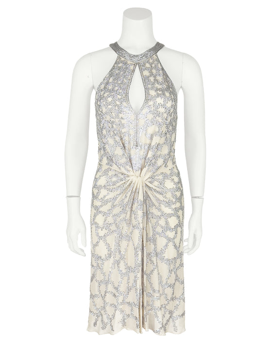 White Jewel Encrusted Evening  Mini Dress