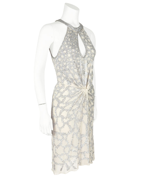 White Jewel Encrusted Evening  Mini Dress
