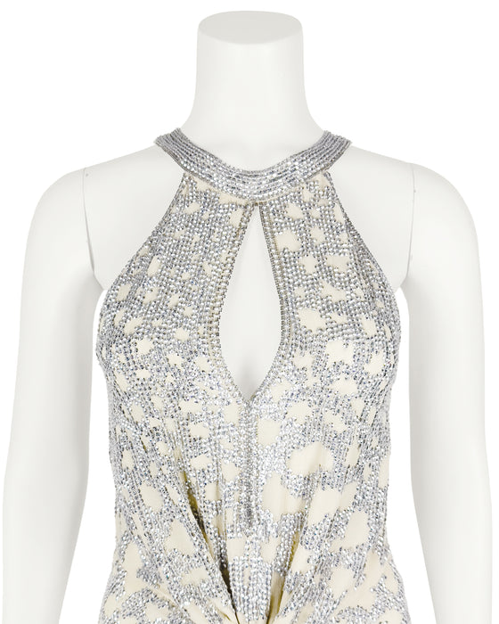White Jewel Encrusted Evening  Mini Dress