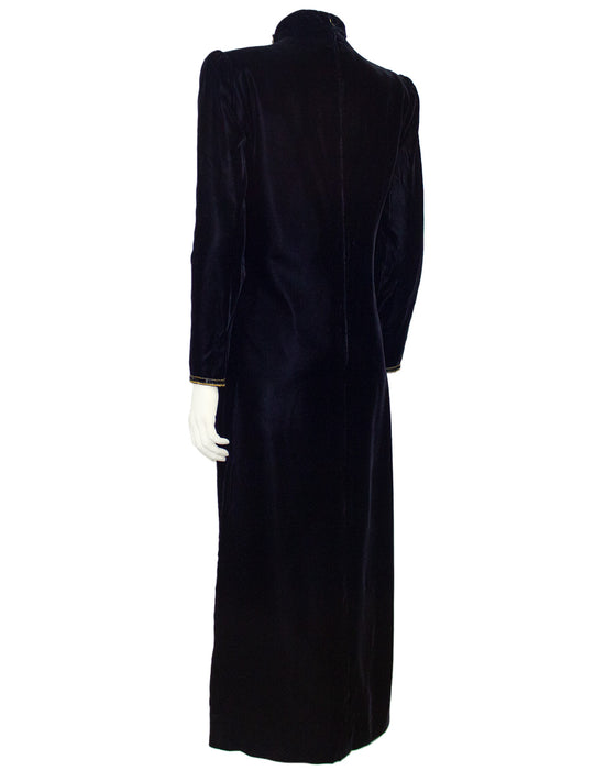 Black Velvet Gown with Black and Gold Beading
