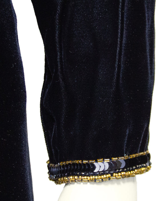 Black Velvet Gown with Black and Gold Beading