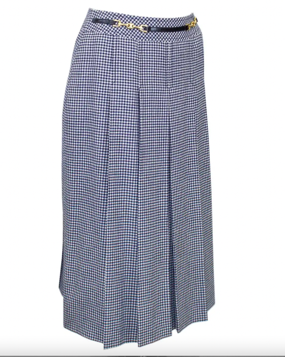 Navy Houndstooth Wool Skirt