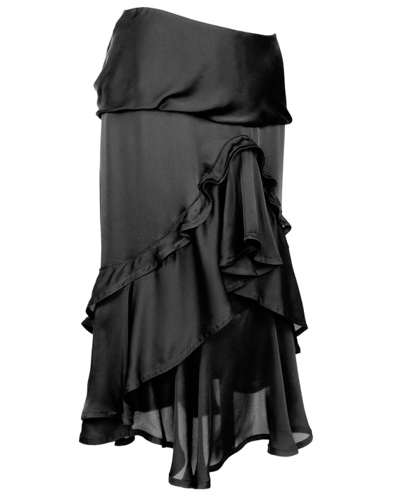 Black Ruffled Silk Skirt