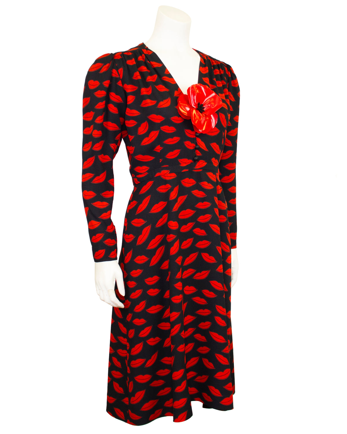 Red and Black Lip Dress with Original Flower From 1971