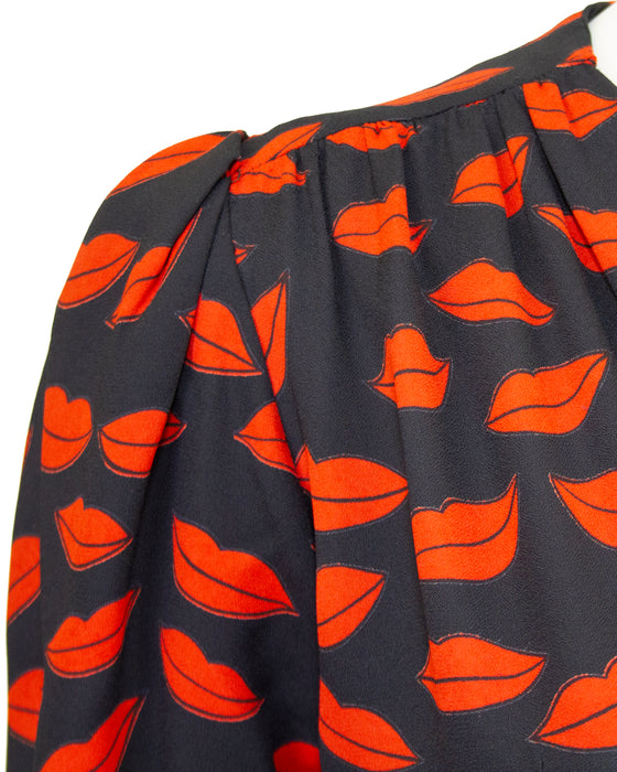 Red and Black Lip Dress with Original Flower From 1971