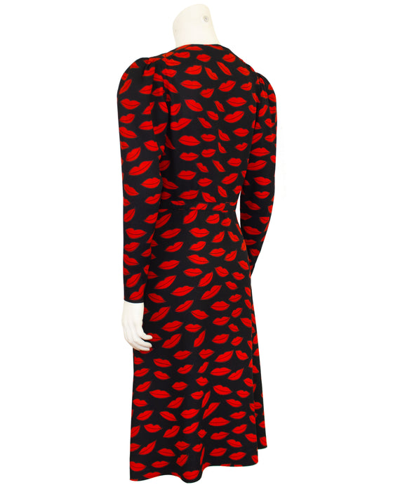 Red and Black Lip Dress with Original Flower From 1971