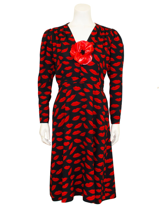 Red and Black Lip Dress with Original Flower From 1971