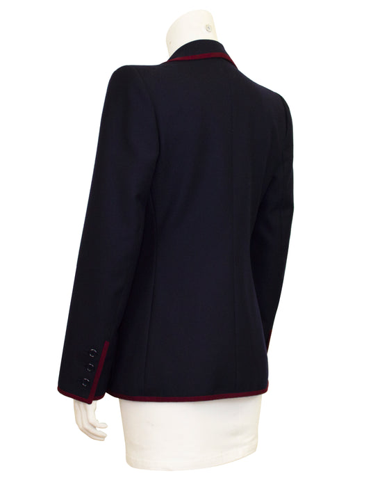 Navy Wool Blazer with Maroon Trim from 1971