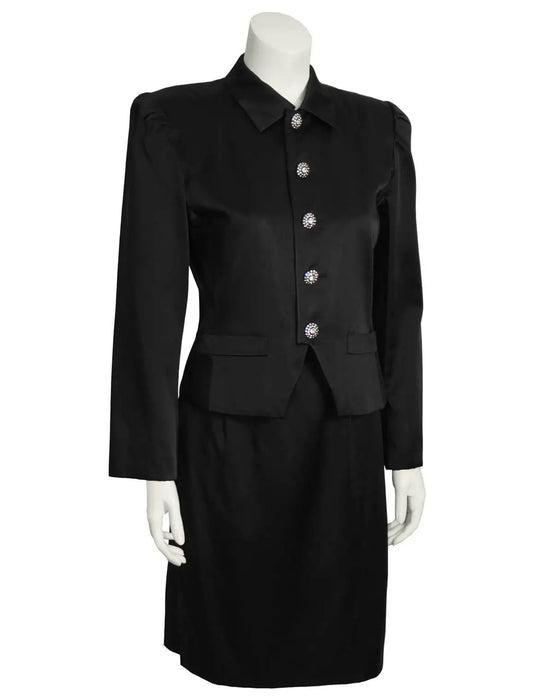 Black Satin Suit with Rhinestone Buttons