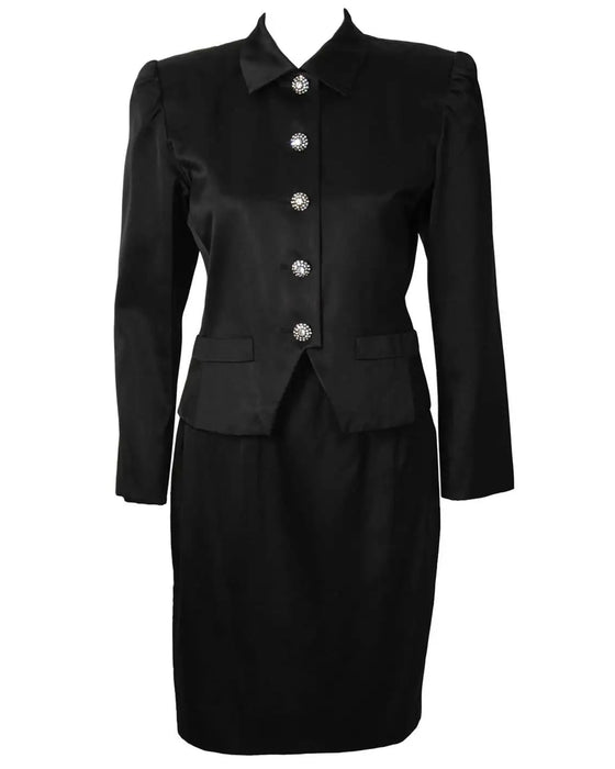 Black Satin Suit with Rhinestone Buttons