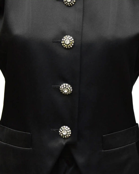 Black Satin Suit with Rhinestone Buttons
