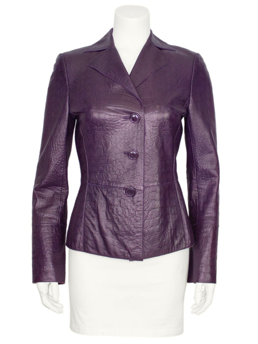 Plum Crocodile Embossed Leather Jacket
