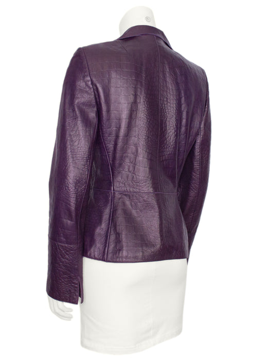 Plum Crocodile Embossed Leather Jacket