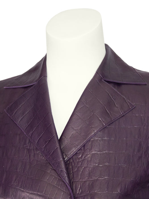 Plum Crocodile Embossed Leather Jacket