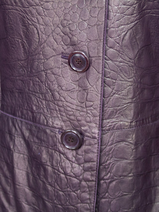 Plum Crocodile Embossed Leather Jacket
