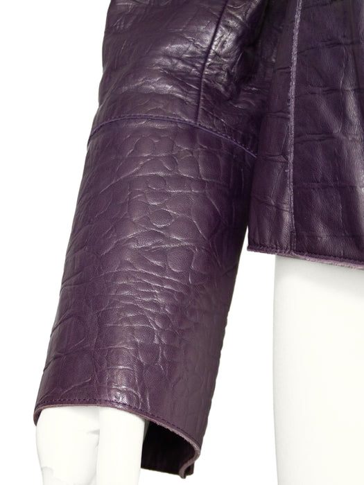 Plum Crocodile Embossed Leather Jacket