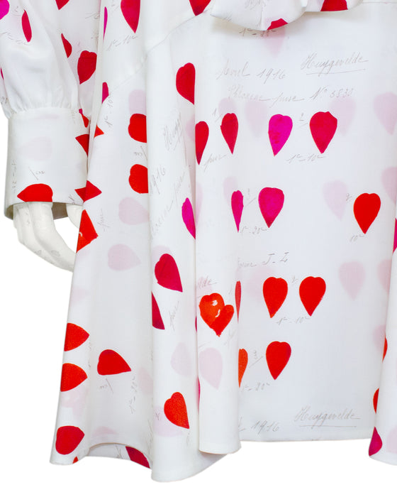 White and Red Silk Heart Print Dress