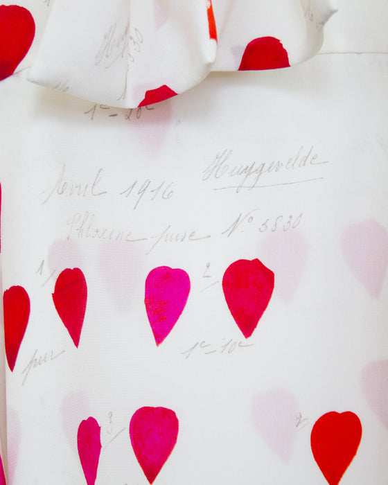 White and Red Silk Heart Print Dress
