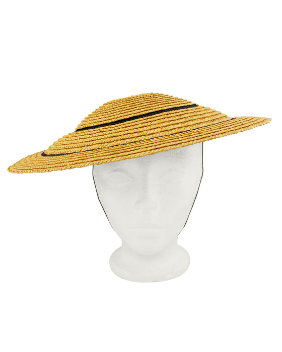 Flat Straw Chapeau with Stripes