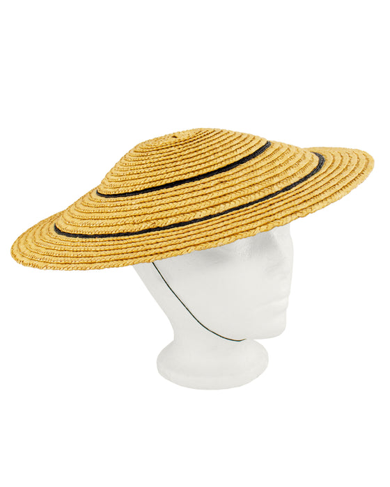 Flat Straw Chapeau with Stripes