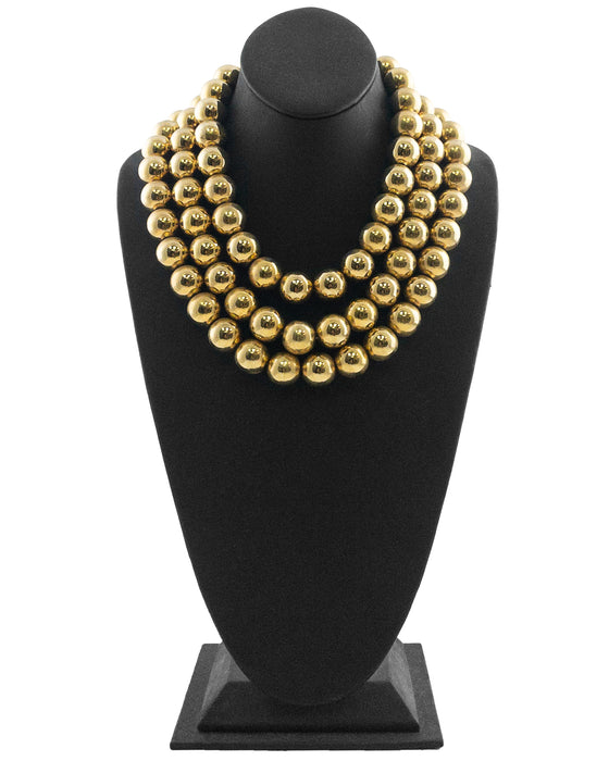 Triple Strand Gold Plated Beaded Necklace