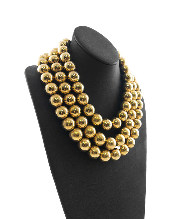 Triple Strand Gold Plated Beaded Necklace