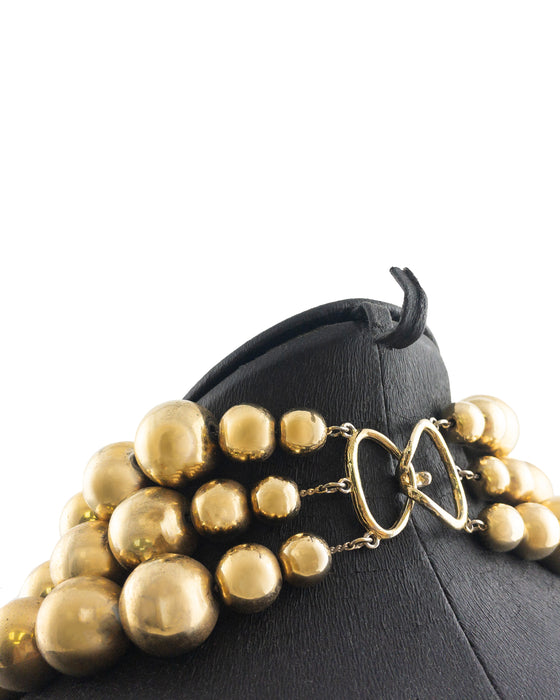 Triple Strand Gold Plated Beaded Necklace