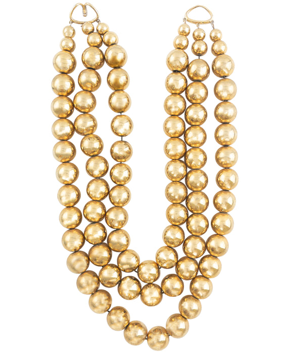 Triple Strand Gold Plated Beaded Necklace