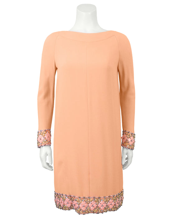 Orange Silk Crepe Cocktail Dress with Open Back and Elaborate Beading