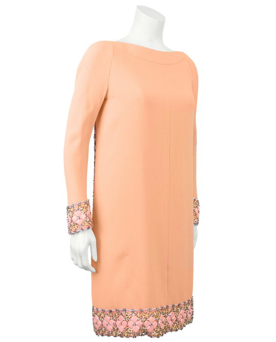 Orange Silk Crepe Cocktail Dress with Open Back and Elaborate Beading