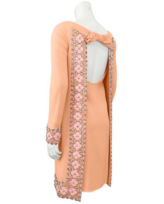 Orange Silk Crepe Cocktail Dress with Open Back and Elaborate Beading