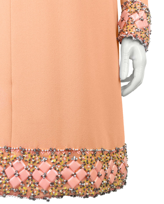 Orange Silk Crepe Cocktail Dress with Open Back and Elaborate Beading