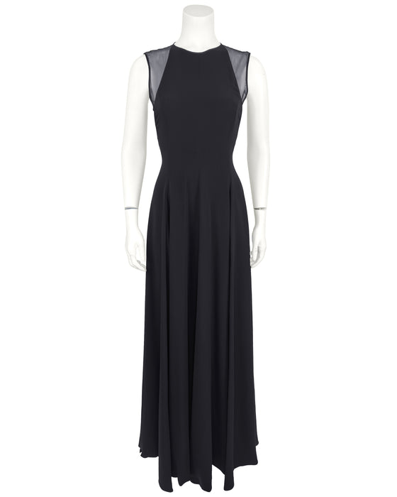 Black Sleeveless Gown with Sheer Panel and Open Back