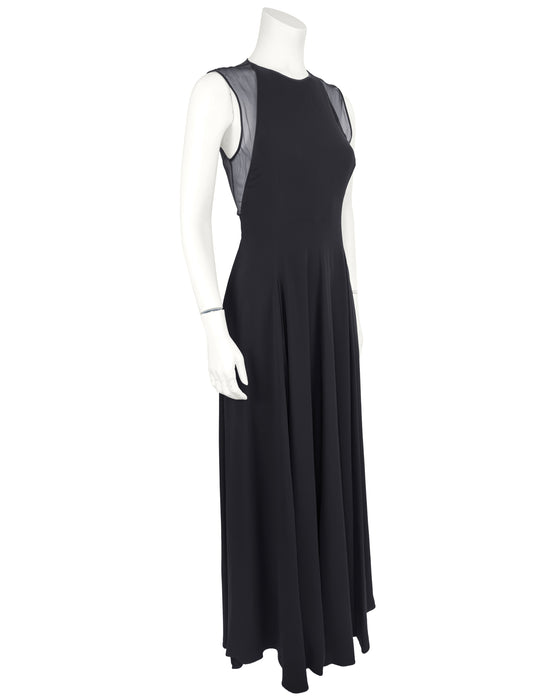 Black Sleeveless Gown with Sheer Panel and Open Back